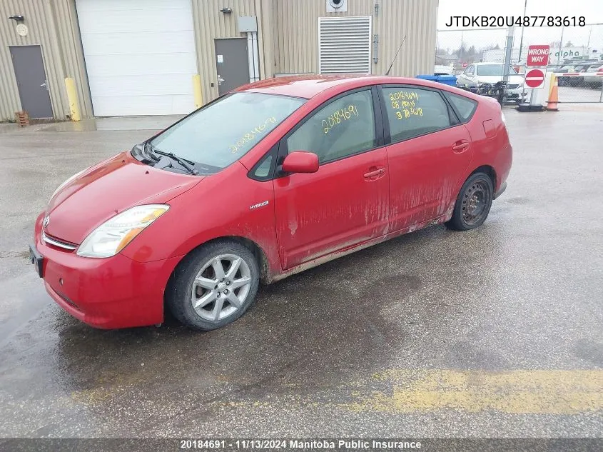 2008 Toyota Prius VIN: JTDKB20U487783618 Lot: 20184691