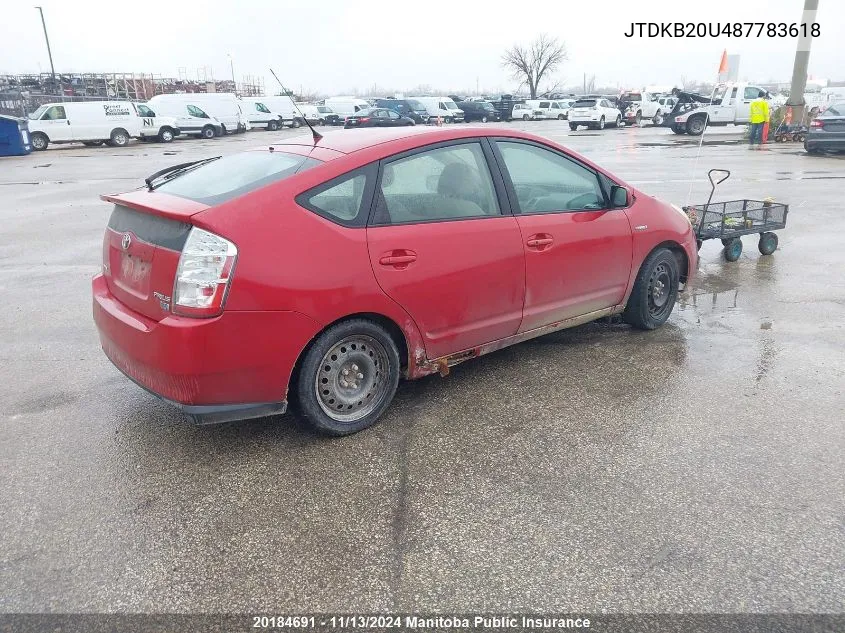 2008 Toyota Prius VIN: JTDKB20U487783618 Lot: 20184691