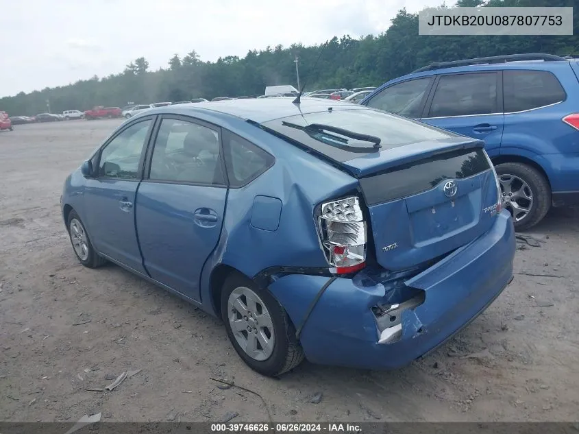 2008 Toyota Prius VIN: JTDKB20U087807753 Lot: 39746626