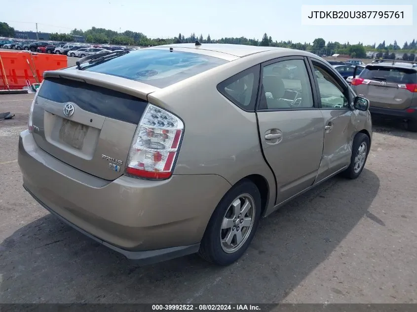 2008 Toyota Prius VIN: JTDKB20U387795761 Lot: 39992522