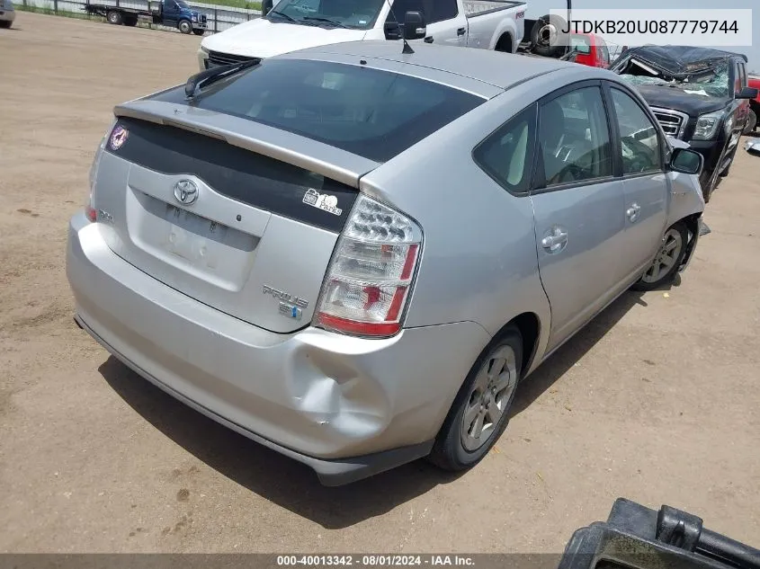 2008 Toyota Prius VIN: JTDKB20U087779744 Lot: 40013342