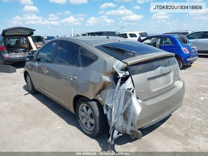 2008 Toyota Prius VIN: JTDKB20U183418806 Lot: 40063245