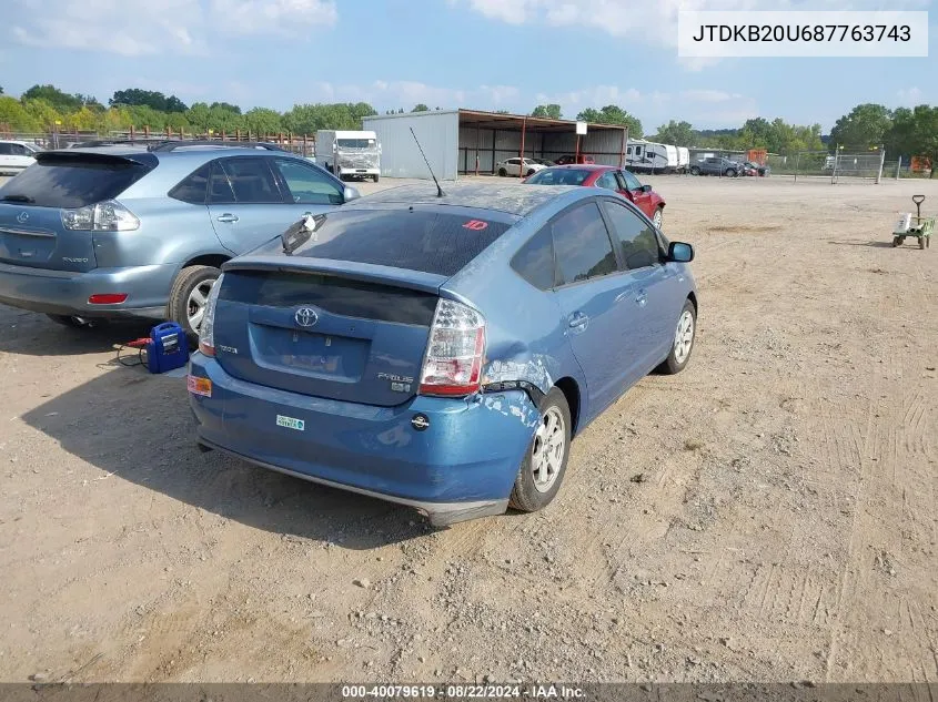 2008 Toyota Prius VIN: JTDKB20U687763743 Lot: 40079619