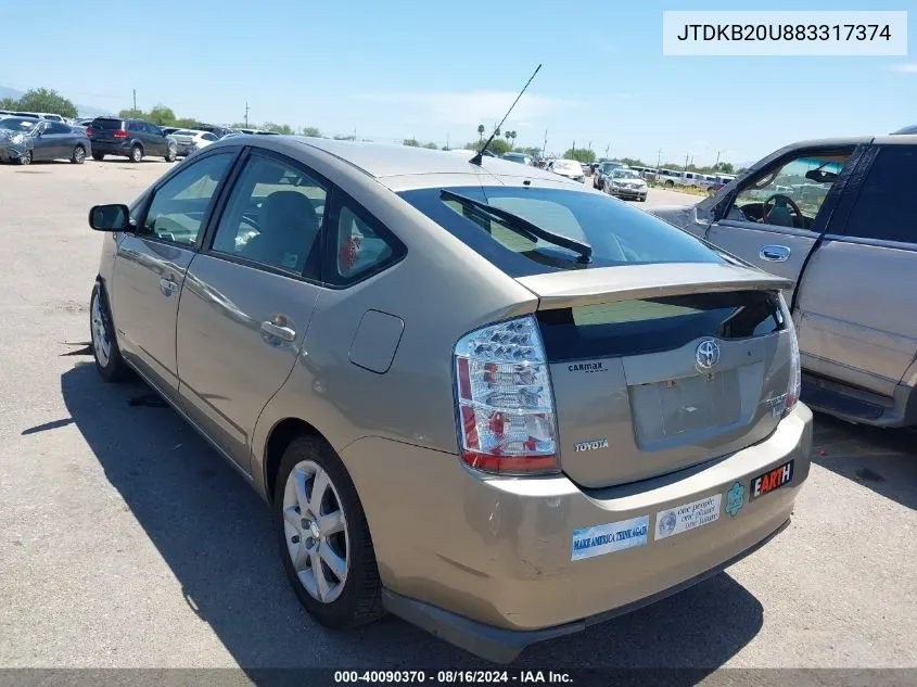 2008 Toyota Prius Touring VIN: JTDKB20U883317374 Lot: 40090370