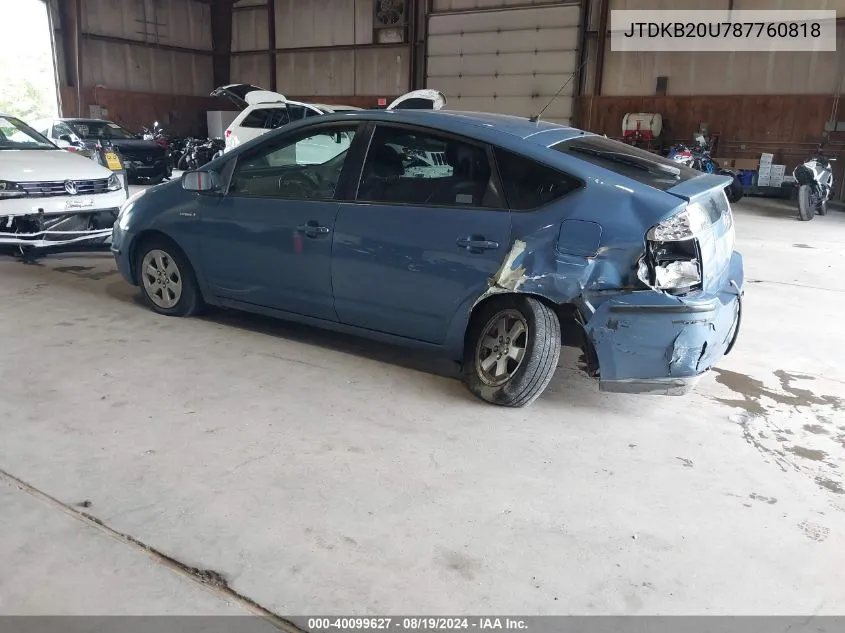 2008 Toyota Prius Base (Cvt-E) VIN: JTDKB20U787760818 Lot: 40099627