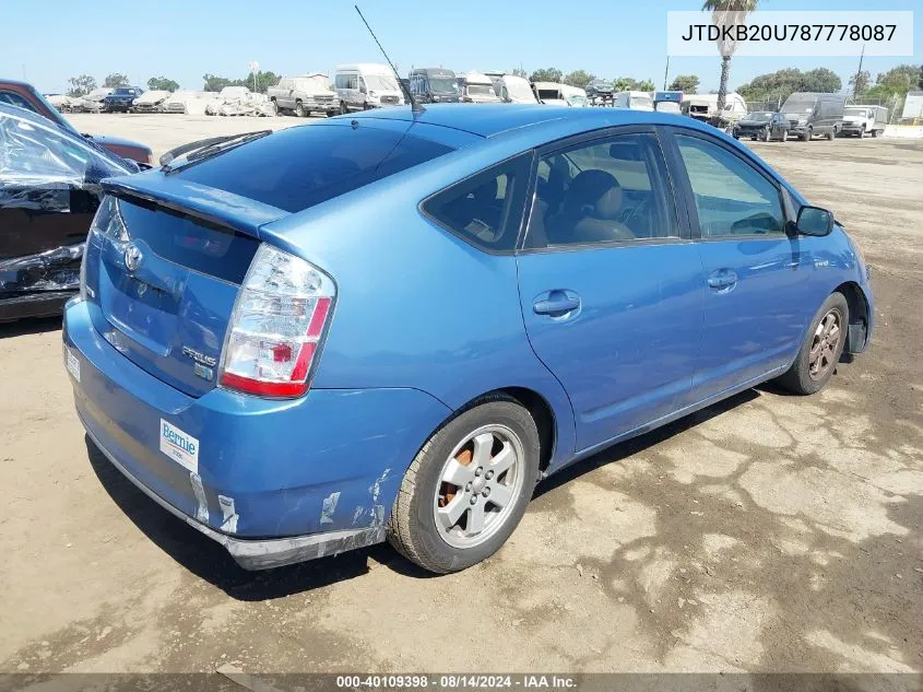 2008 Toyota Prius VIN: JTDKB20U787778087 Lot: 40109398