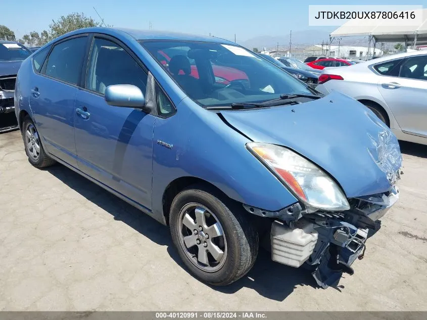 2008 Toyota Prius VIN: JTDKB20UX87806416 Lot: 40120991