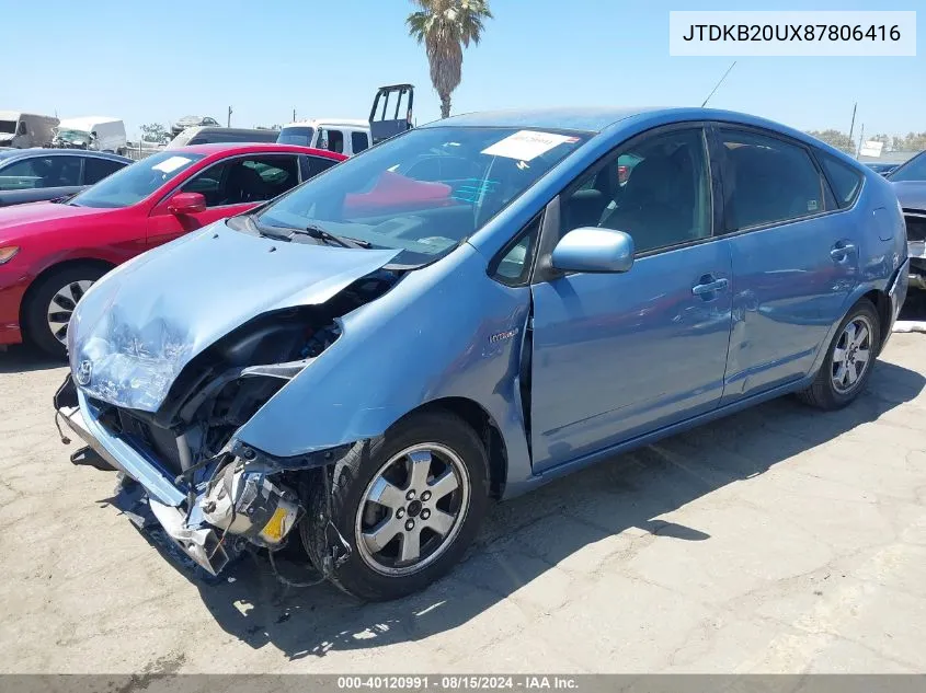 2008 Toyota Prius VIN: JTDKB20UX87806416 Lot: 40120991