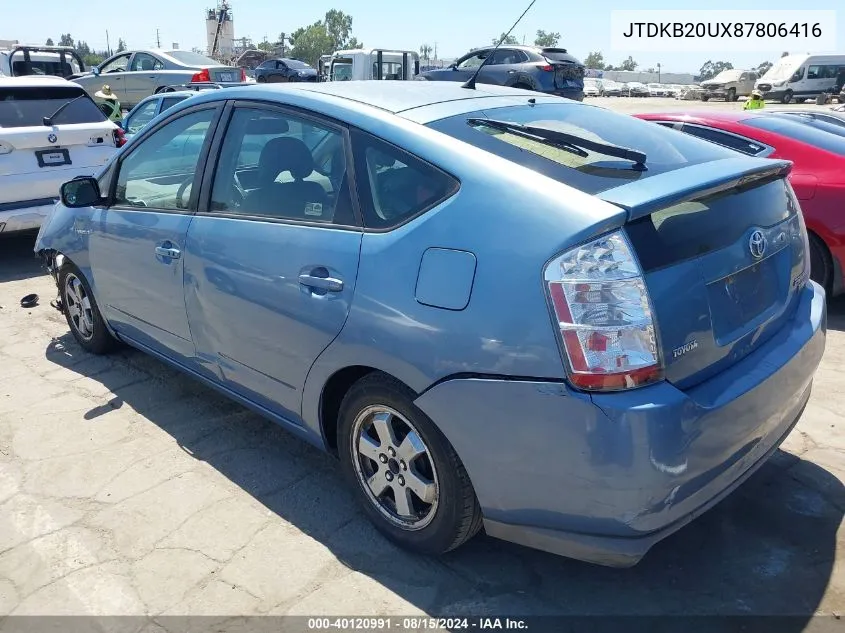 2008 Toyota Prius VIN: JTDKB20UX87806416 Lot: 40120991