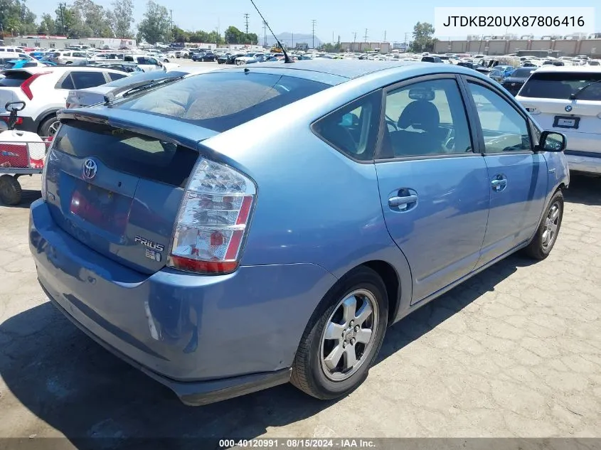 2008 Toyota Prius VIN: JTDKB20UX87806416 Lot: 40120991