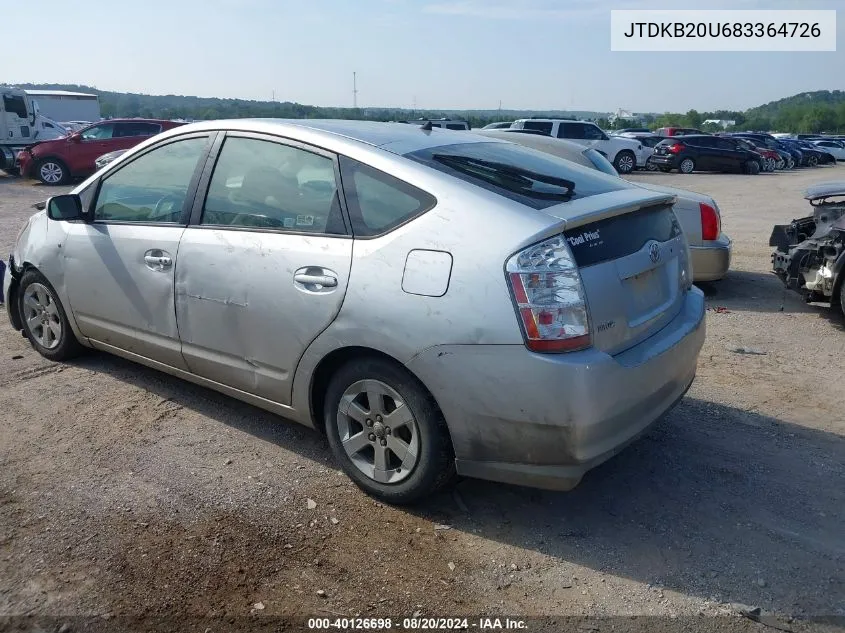 2008 Toyota Prius VIN: JTDKB20U683364726 Lot: 40126698