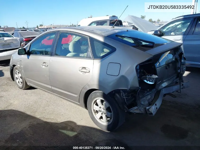 2008 Toyota Prius VIN: JTDKB20U583335492 Lot: 40135371