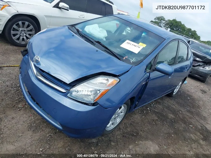 2008 Toyota Prius VIN: JTDKB20U987701172 Lot: 40139079