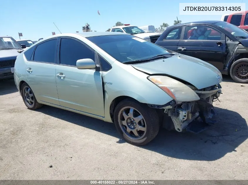 2008 Toyota Prius Touring VIN: JTDKB20U783314305 Lot: 40155022