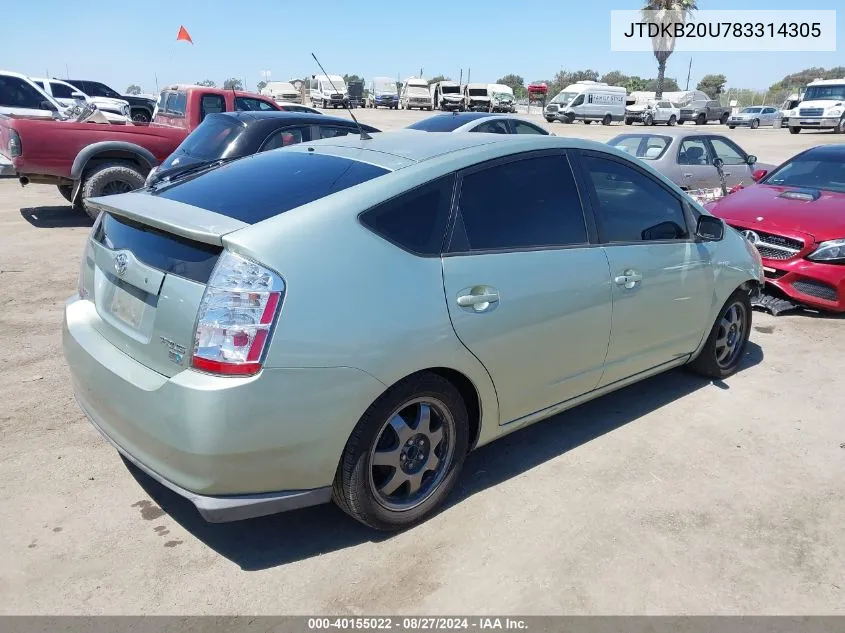 2008 Toyota Prius Touring VIN: JTDKB20U783314305 Lot: 40155022