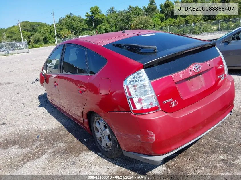 2008 Toyota Prius VIN: JTDKB20U083388407 Lot: 40156018