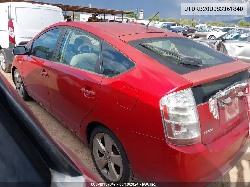 2008 Toyota Prius VIN: JTDKB20U083361840 Lot: 40157047