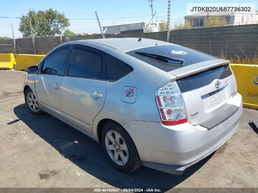 2008 Toyota Prius VIN: JTDKB20U687736302 Lot: 40160687