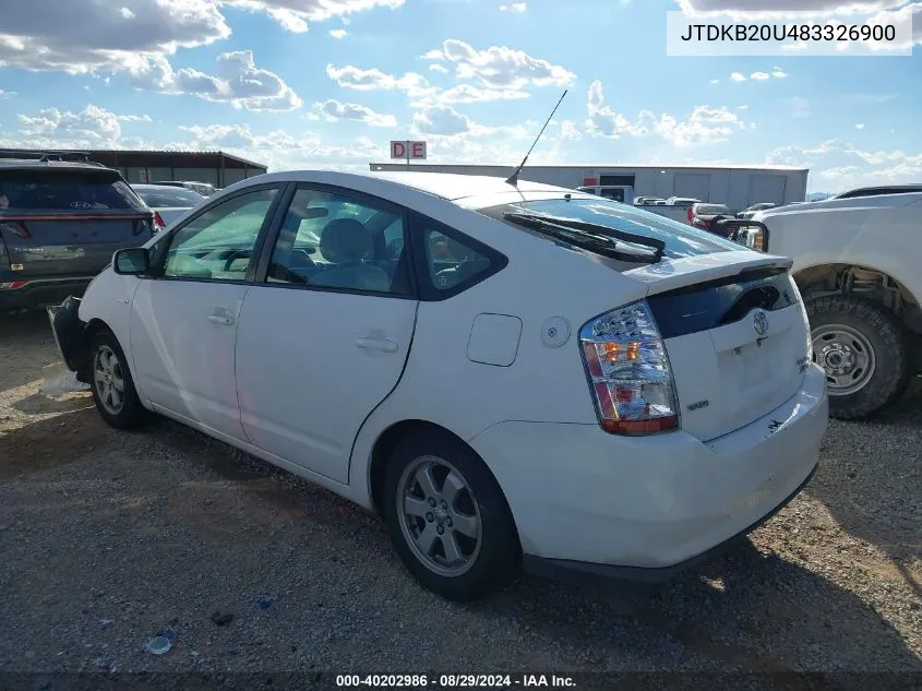 2008 Toyota Prius Standard VIN: JTDKB20U483326900 Lot: 40202986