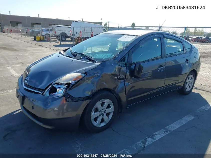 2008 Toyota Prius VIN: JTDKB20U583431624 Lot: 40218247