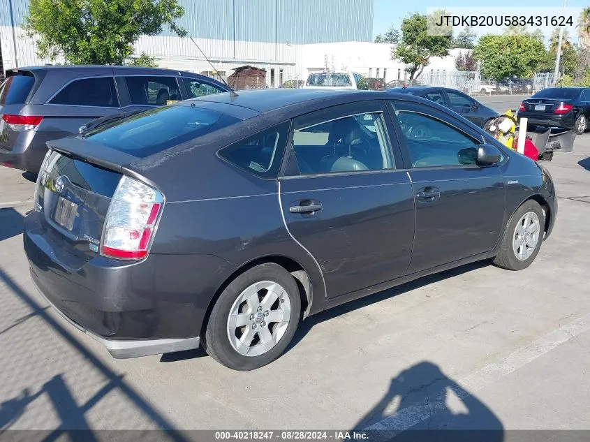 2008 Toyota Prius VIN: JTDKB20U583431624 Lot: 40218247