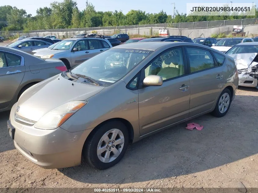 2008 Toyota Prius VIN: JTDKB20U983440651 Lot: 40253511