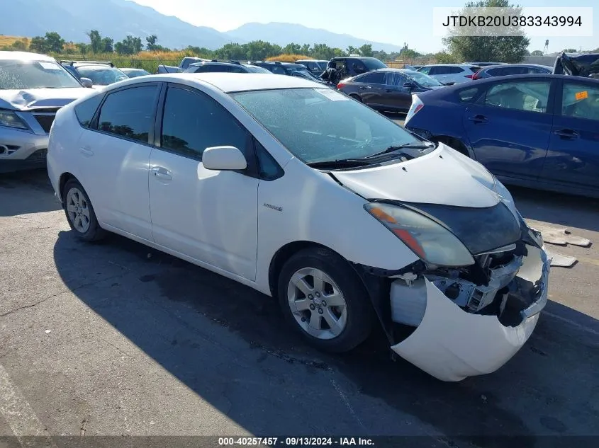 2008 Toyota Prius VIN: JTDKB20U383343994 Lot: 40257457