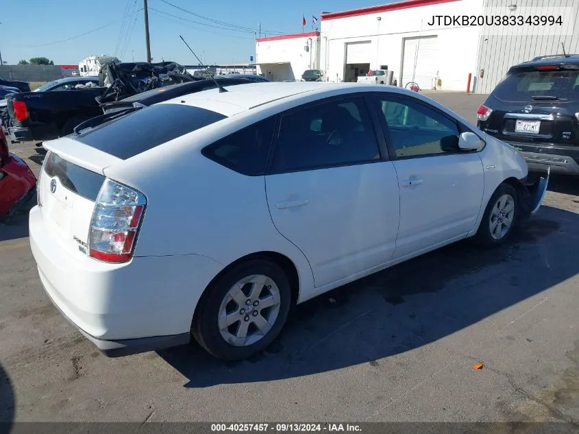 2008 Toyota Prius VIN: JTDKB20U383343994 Lot: 40257457