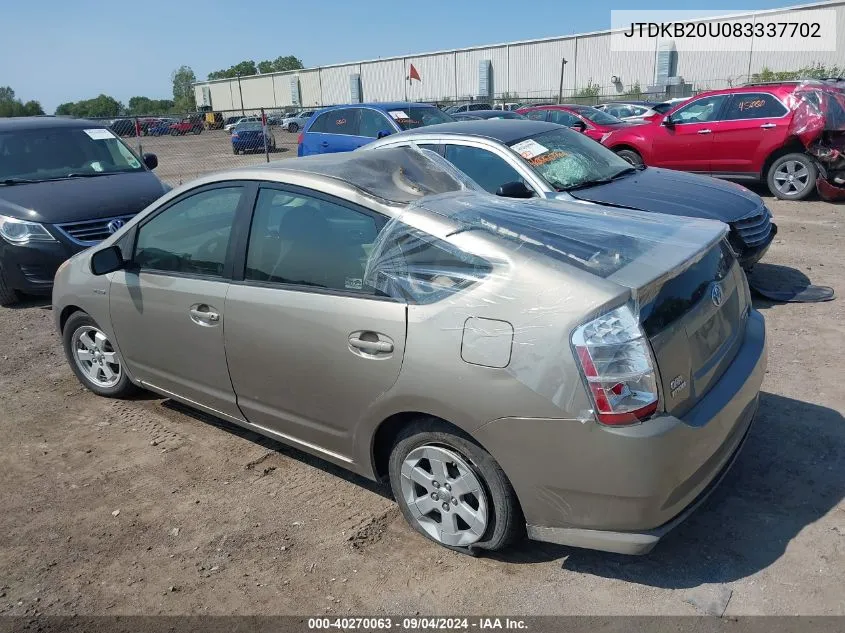 2008 Toyota Prius VIN: JTDKB20U083337702 Lot: 40270063