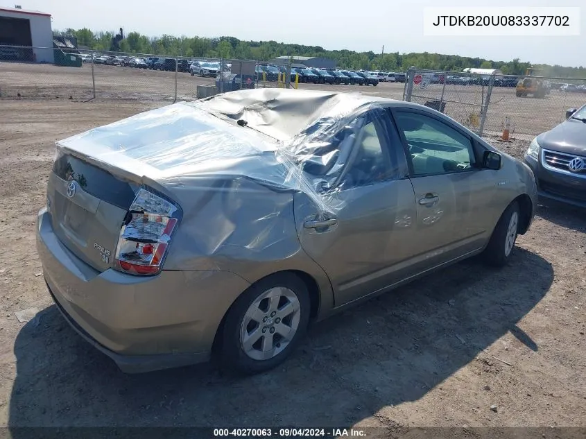 2008 Toyota Prius VIN: JTDKB20U083337702 Lot: 40270063