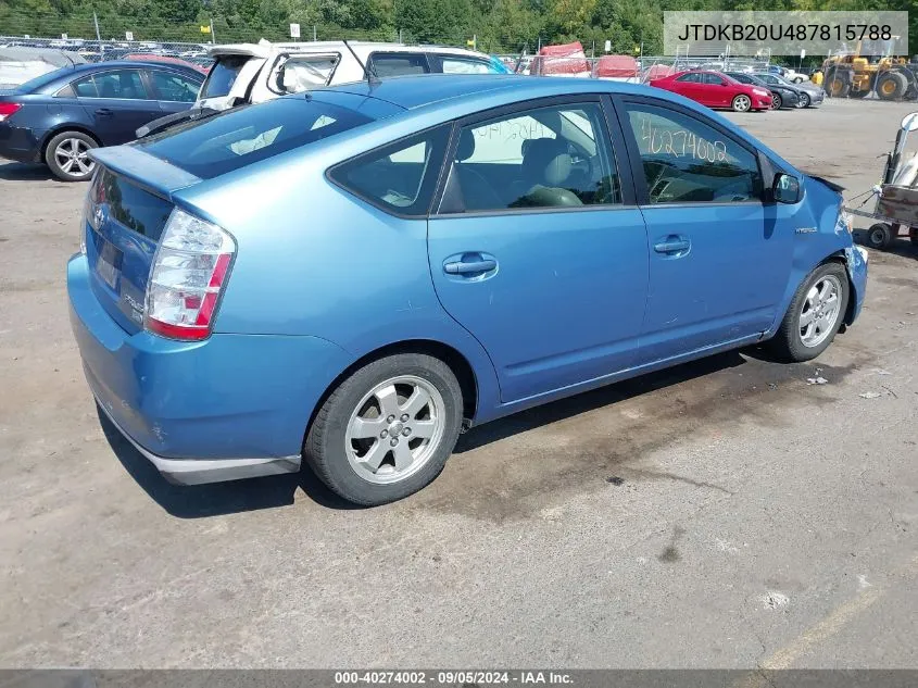 2008 Toyota Prius VIN: JTDKB20U487815788 Lot: 40274002