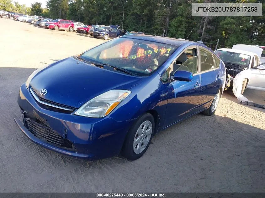 2008 Toyota Prius VIN: JTDKB20U787817258 Lot: 40275449