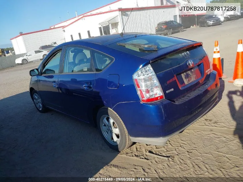 2008 Toyota Prius VIN: JTDKB20U787817258 Lot: 40275449