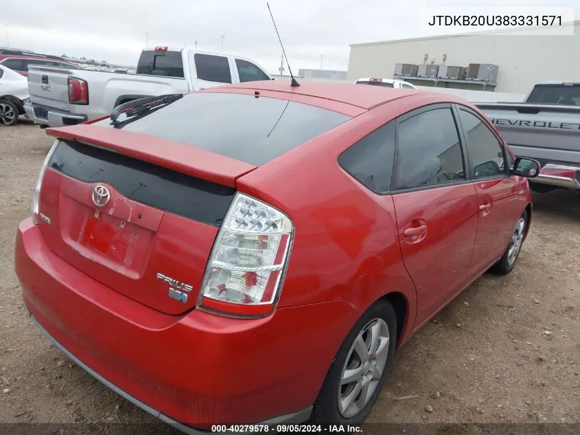 2008 Toyota Prius Touring VIN: JTDKB20U383331571 Lot: 40279578