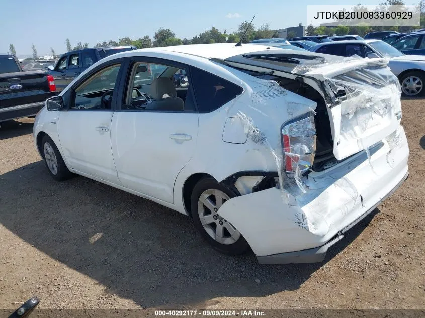 2008 Toyota Prius VIN: JTDKB20U083360929 Lot: 40292177