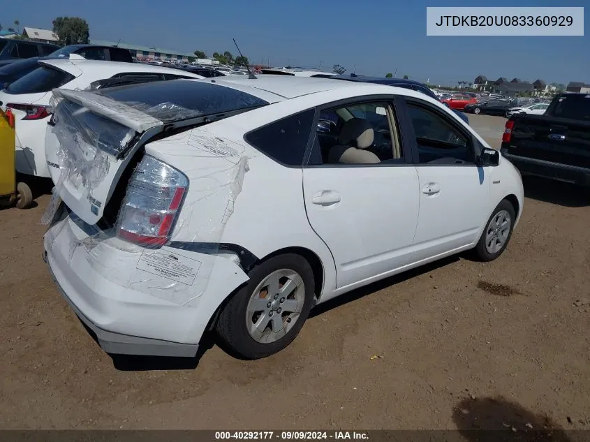 2008 Toyota Prius VIN: JTDKB20U083360929 Lot: 40292177