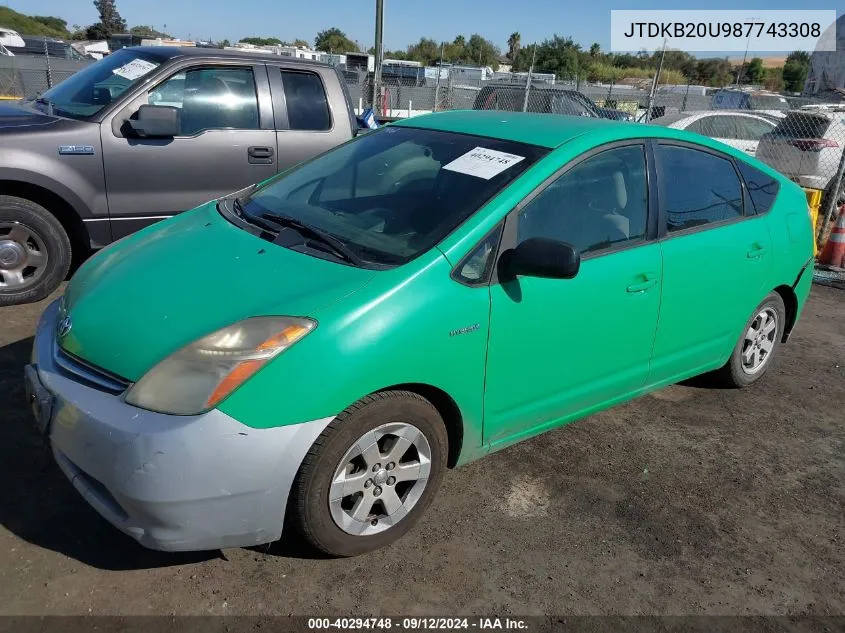 2008 Toyota Prius VIN: JTDKB20U987743308 Lot: 40294748