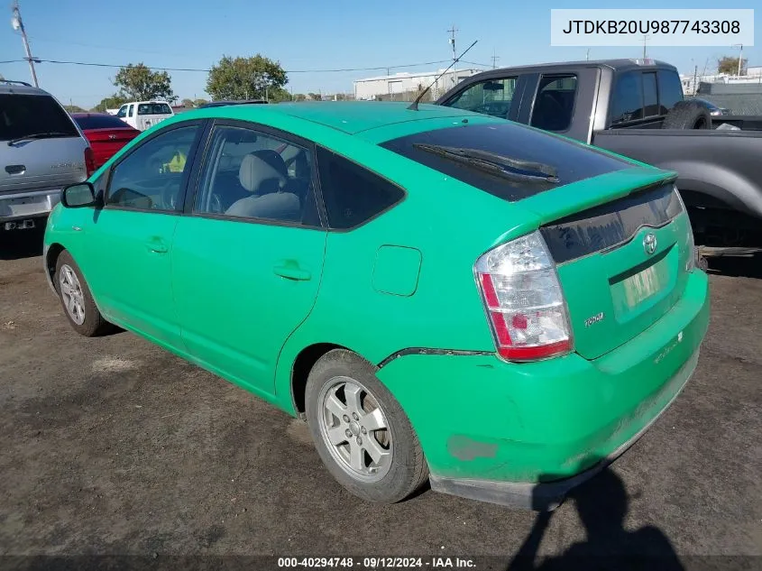 2008 Toyota Prius VIN: JTDKB20U987743308 Lot: 40294748