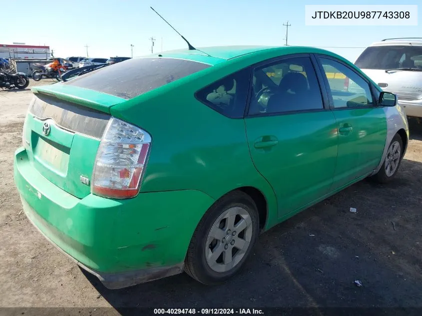 2008 Toyota Prius VIN: JTDKB20U987743308 Lot: 40294748