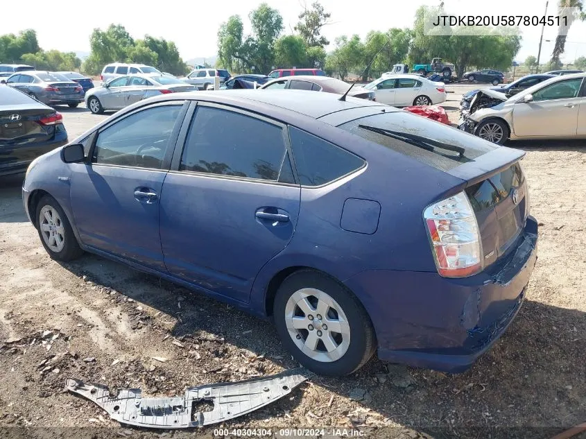 2008 Toyota Prius VIN: JTDKB20U587804511 Lot: 40304304