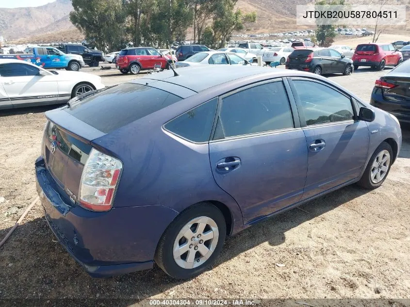 2008 Toyota Prius VIN: JTDKB20U587804511 Lot: 40304304