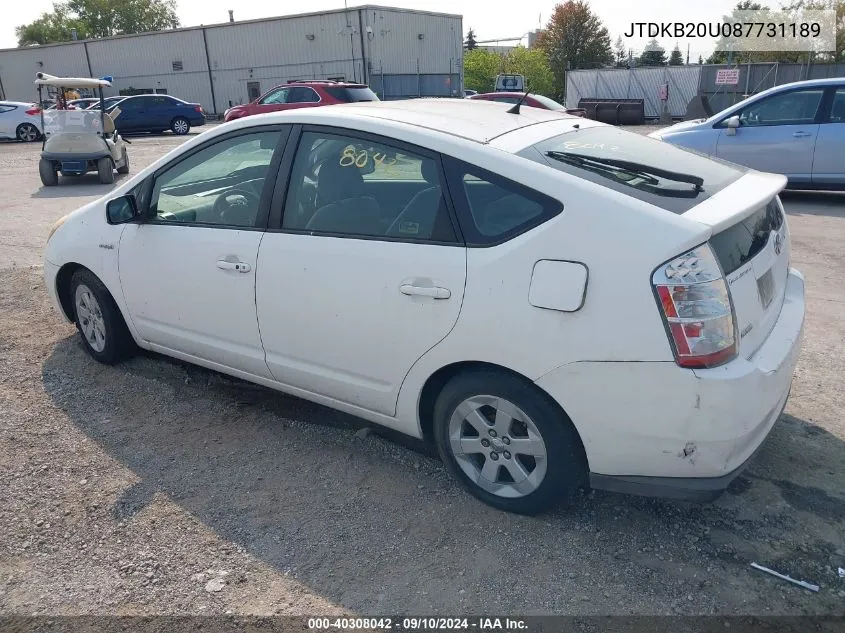 2008 Toyota Prius VIN: JTDKB20U087731189 Lot: 40308042