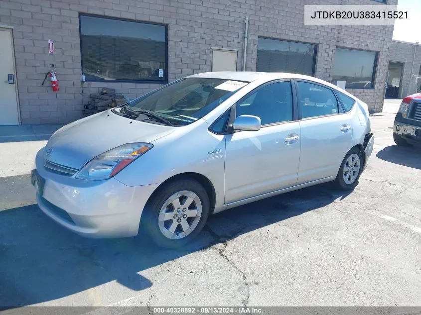 2008 Toyota Prius VIN: JTDKB20U383415521 Lot: 40328892