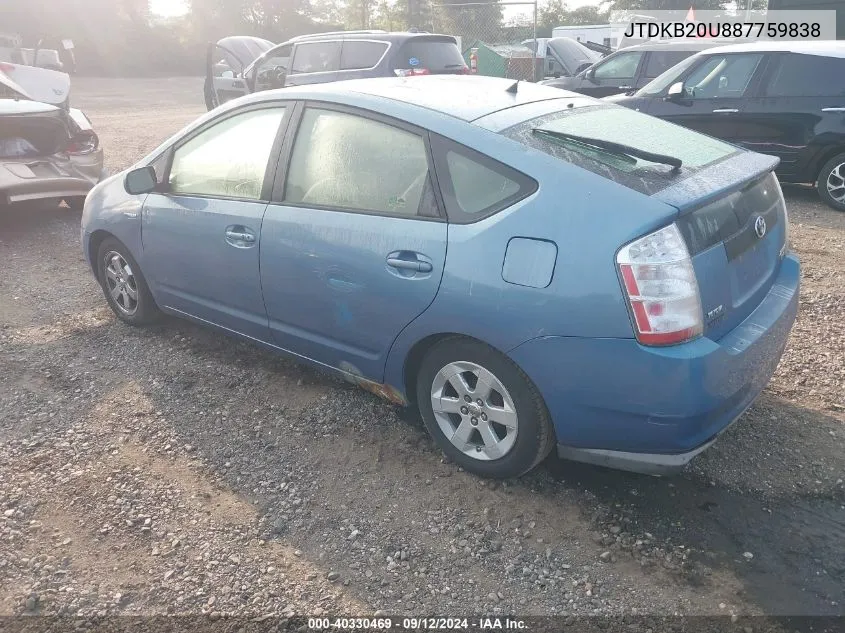 2008 Toyota Prius VIN: JTDKB20U887759838 Lot: 40330469