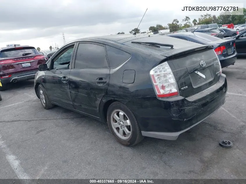 2008 Toyota Prius VIN: JTDKB20U987762781 Lot: 40337665