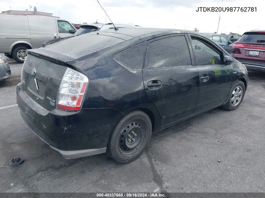 2008 Toyota Prius VIN: JTDKB20U987762781 Lot: 40337665