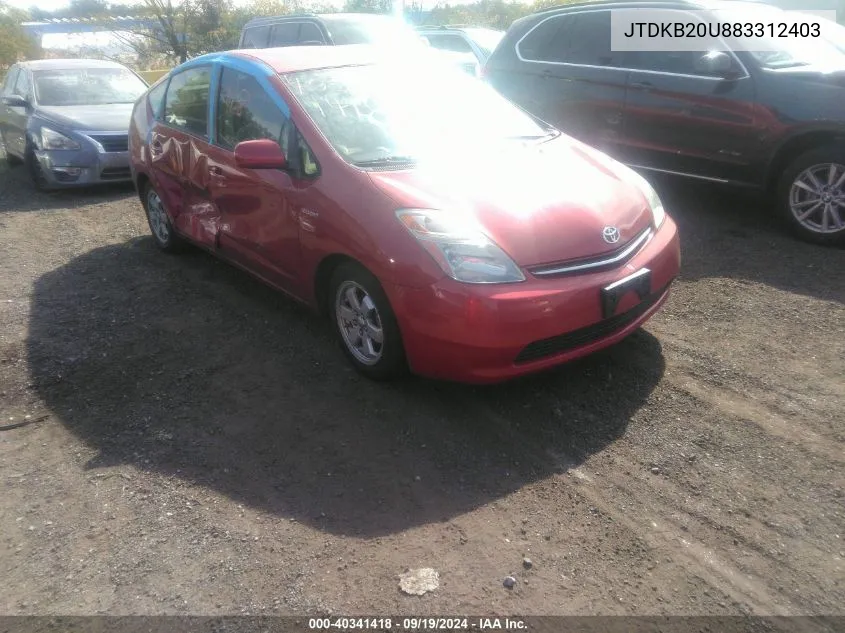 2008 Toyota Prius Standard VIN: JTDKB20U883312403 Lot: 40341418