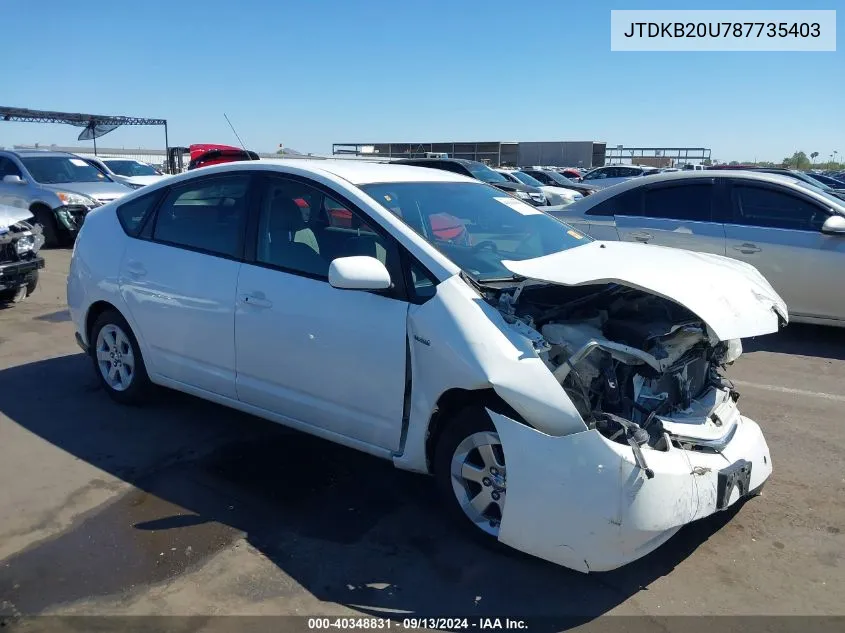 2008 Toyota Prius VIN: JTDKB20U787735403 Lot: 40348831