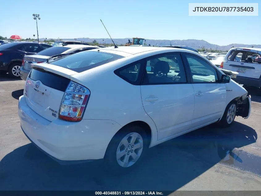 2008 Toyota Prius VIN: JTDKB20U787735403 Lot: 40348831