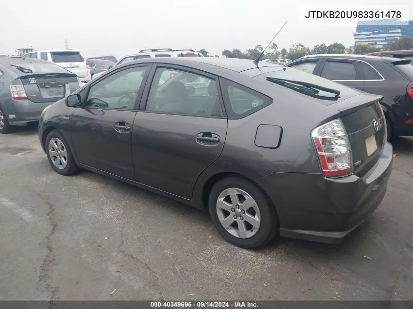 2008 Toyota Prius VIN: JTDKB20U983361478 Lot: 40349695